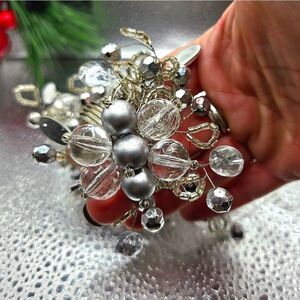"5/$25" Set Of 4 Silver Sparkle Bead Napkin Rings Holiday Elegant